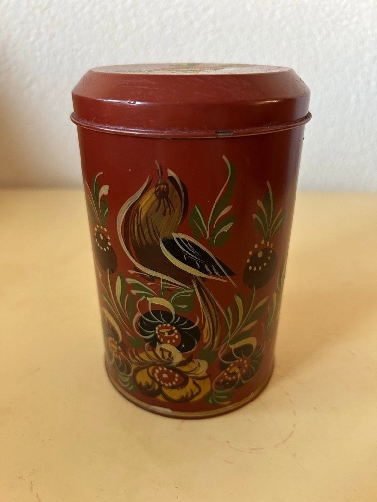 Vintage blik met Hindelooper stijl beschildering, Ophalen of Verzenden, Gebruikt, Overige, Overige merken