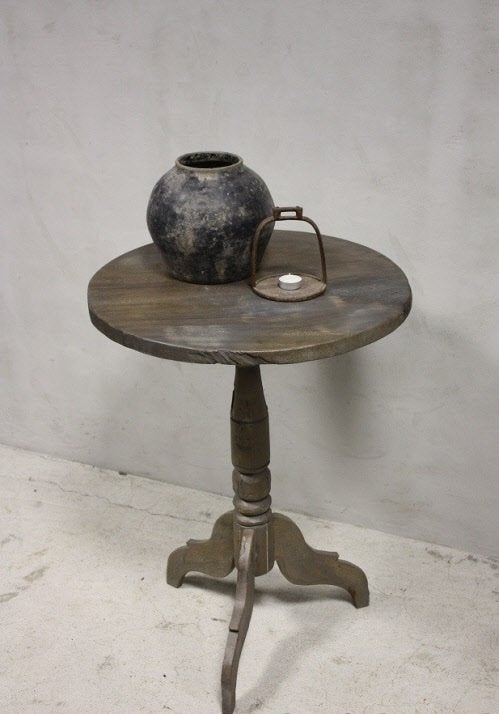 Stoer Vergrijsd Oud Hout Wijntafeltje Landelijke Bijzettafel, 50 tot 100 cm, Rond, Nieuw, Uniek Sober Stoer Boho Landelijk Vintage Style Werelds Rustiek