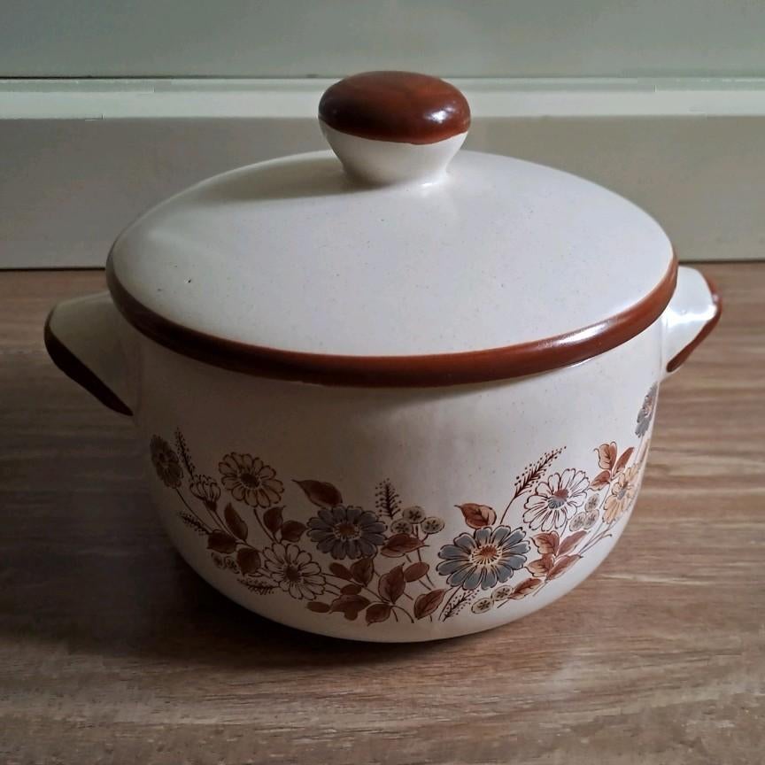 Vintage Pan met Bloemenpatroon en Deksel Geschikt voor Oven, Ophalen of Verzenden, Gebruikt, Overige materialen, Kookpan of Snelkookpan
