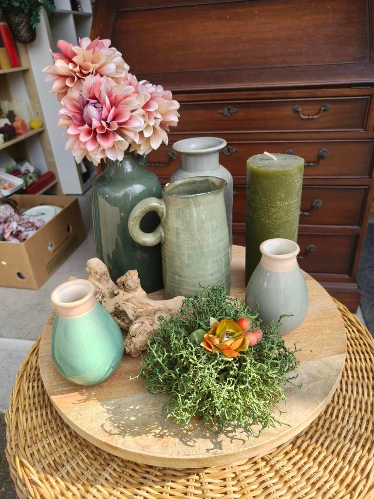 MOEDERDAG CADEAU 10 dlg kast/tafel decoratie groen tinten, Ophalen, Nieuw