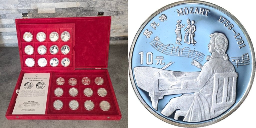 China - 5 Yuan (12x) & 10 Yuan (12x) 1983 t/m 1993, Ophalen of Verzenden, Oost-Azië, Zilver