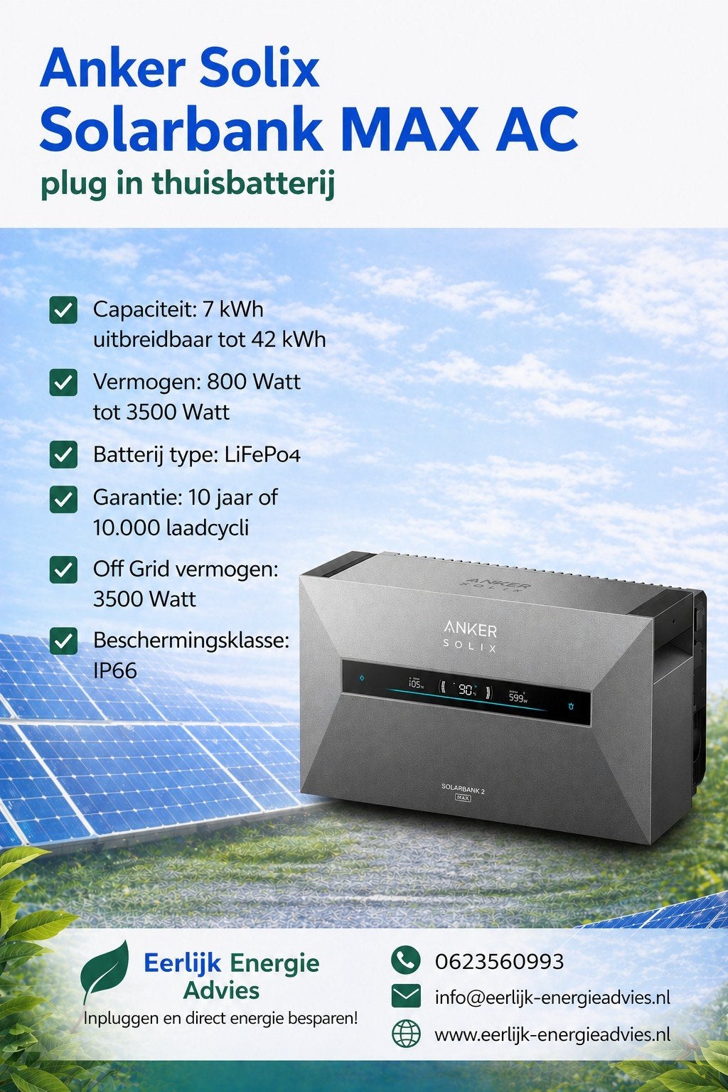 Anker Solix Solarbank Max AC incl. p1 meter + POWERBANK!, Ophalen of Verzenden, Nieuw, Anker Solix