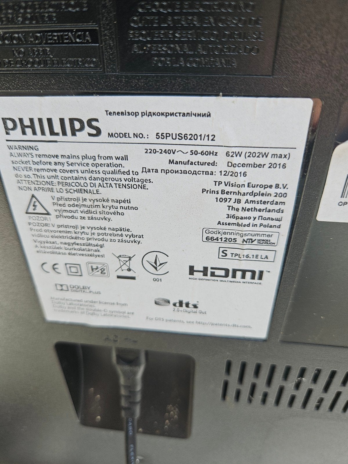 Defect Philips 55PUS6201/12 4K UHD Smart TV - 55 inch, Ophalen, Philips, 50 Hz, 100 cm of meer