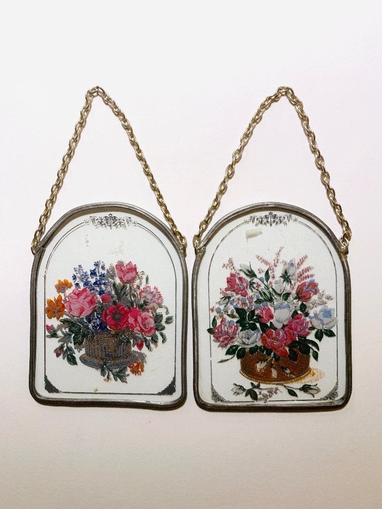 Vintage Glazen Hangers met Bloemen glas raamhanger raamdeco
