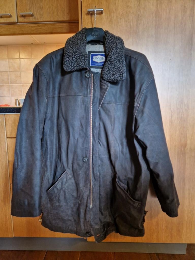 Vintage Kenvelo Leren Jas met Bontkraag, Bruin, Overige maten, Ophalen of Verzenden, Gedragen