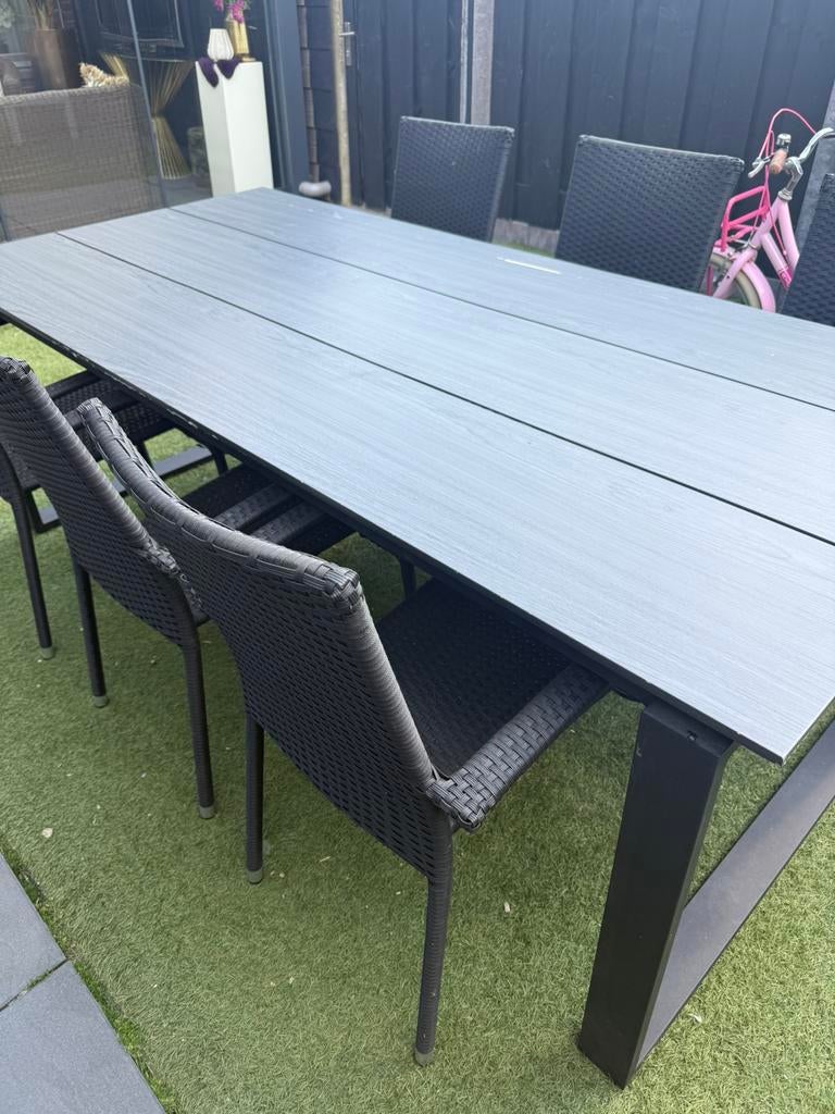 Buiten tafel plus 6 stoelen, Tuin en Terras, Tuintafels, Ophalen, Zo goed als nieuw, Rechthoekig, Wicker