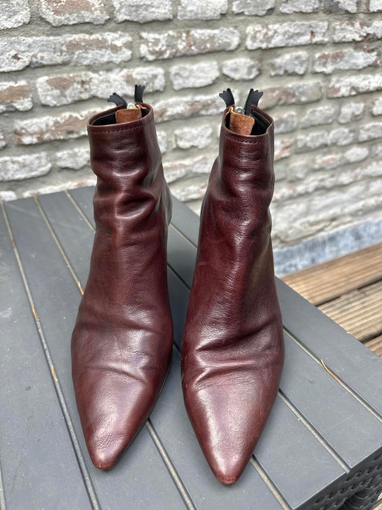 AGL marron kleurig soepel lederen enkellaarsjes met hak, Bruin, Lage of Enkellaarzen, Ophalen of Verzenden, Zo goed als nieuw