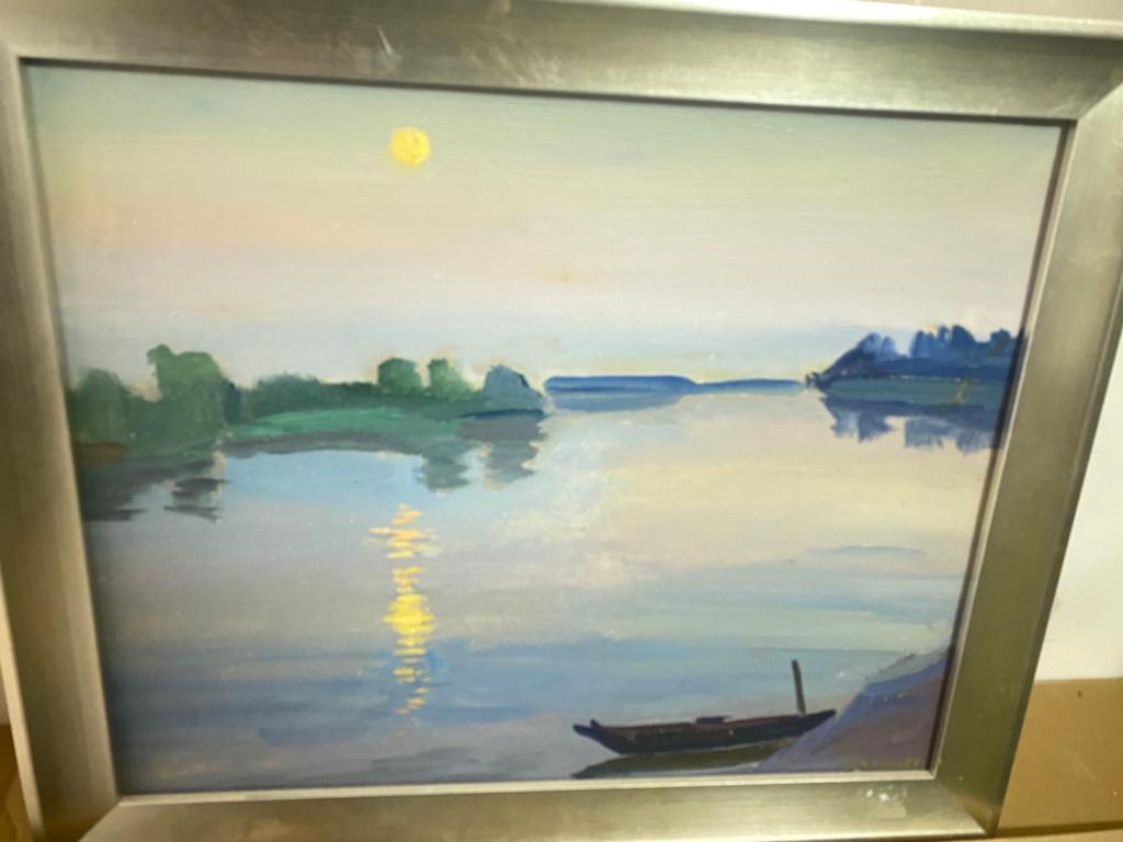 Olieverf op doek: Nacht aan de Oka rivier, gesigneerd, Antiek en Kunst, Ophalen