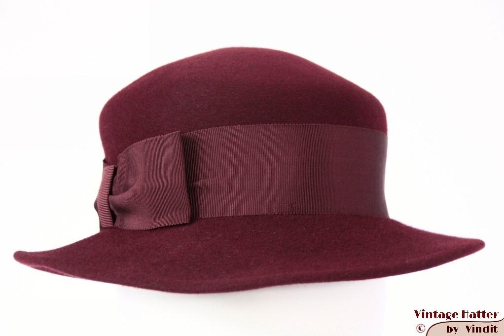 Vintage Dameshoed LadyLike bordeaux haarvilt 56,5, LadyLike, 56 of 57 cm (M, 7 of 7⅛ inch), Hoed, Ophalen of Verzenden