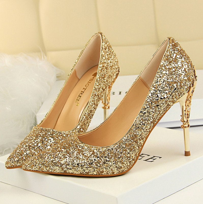 Hoge gouden dames glitter hakken stiletto pumps glimmende, Kleding | Dames, Verzenden, Nieuw, Overige kleuren, Pumps