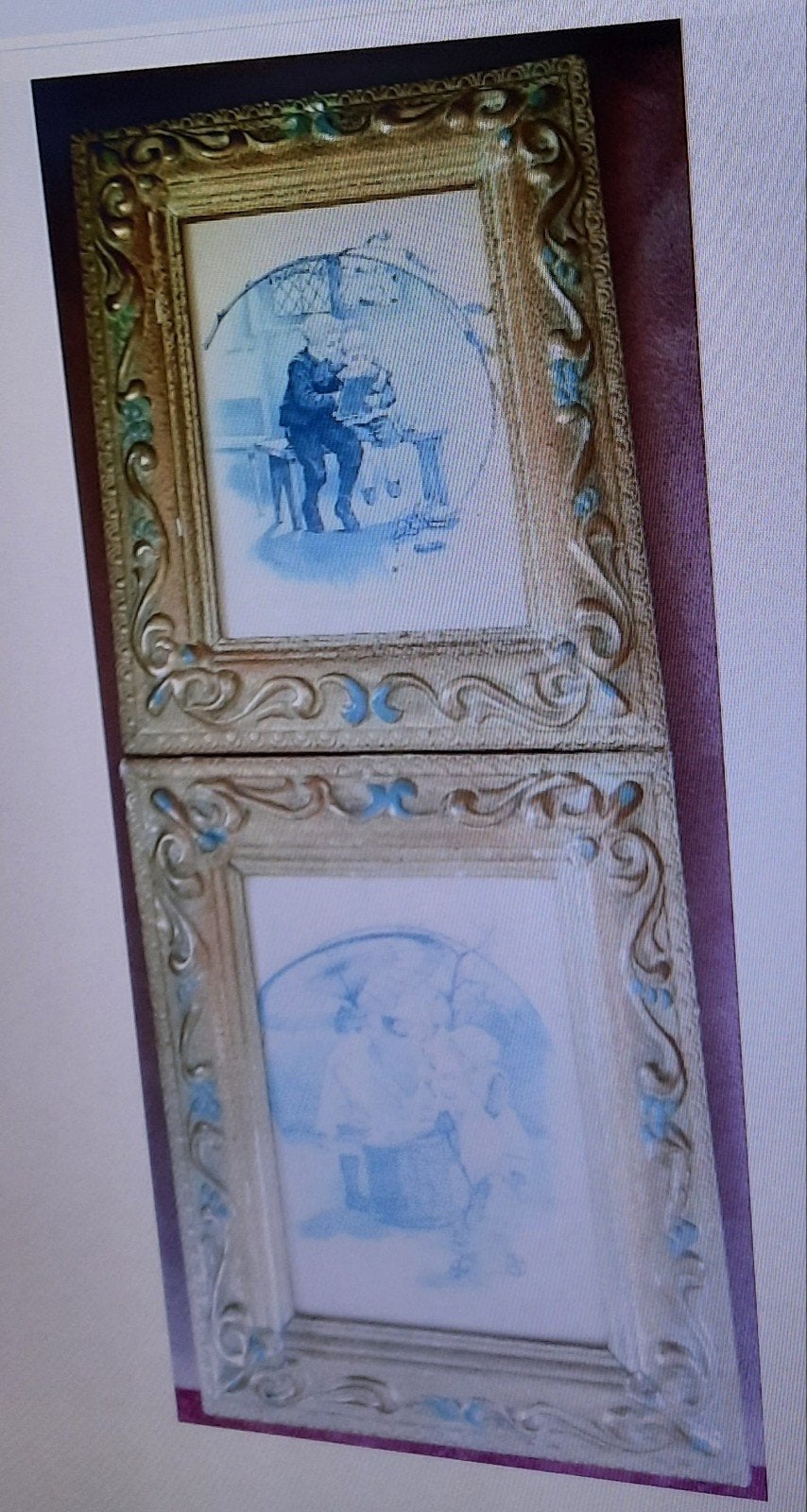 Oude houten sierlijke  lijstjes met blauwgroene accenten, Ophalen of Verzenden, Gebruikt