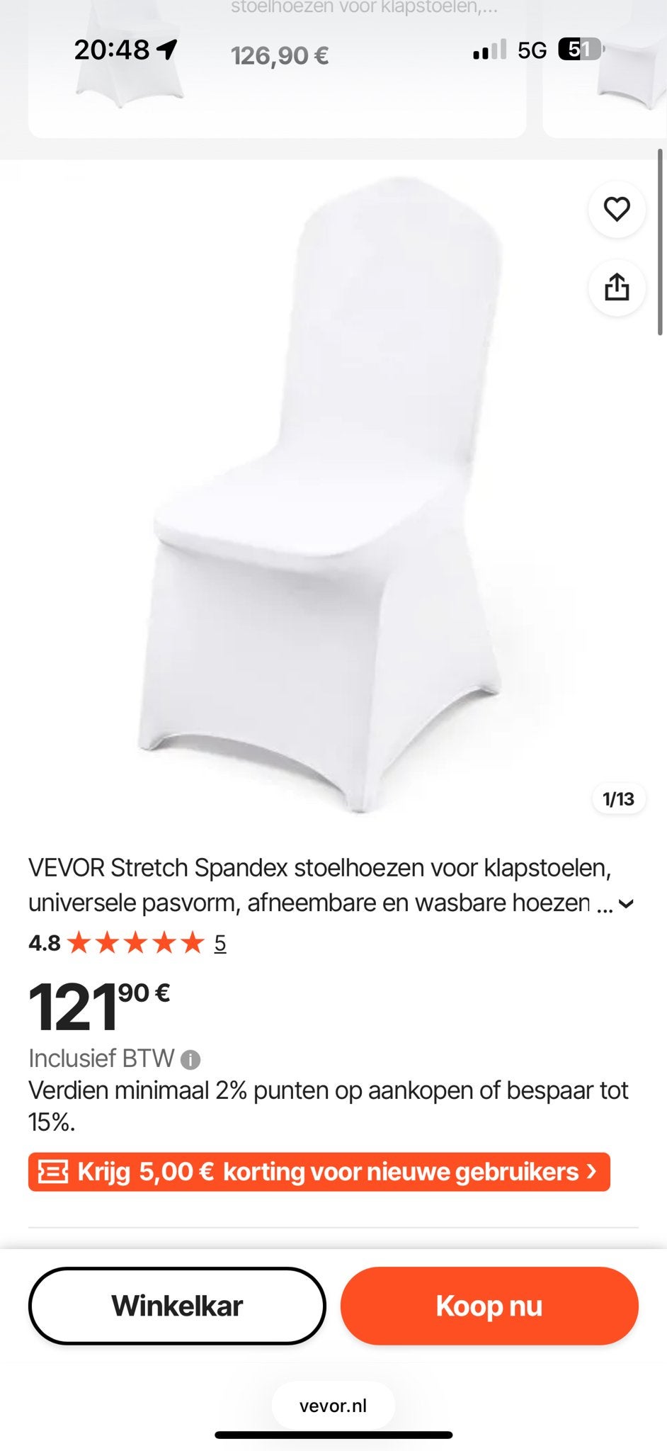Vevor Stoelhoezen Wit - 50 Stuks Nieuw in Verpakking, Huis en Inrichting, Stoelen, Ophalen, Wit, Nieuw, Stof