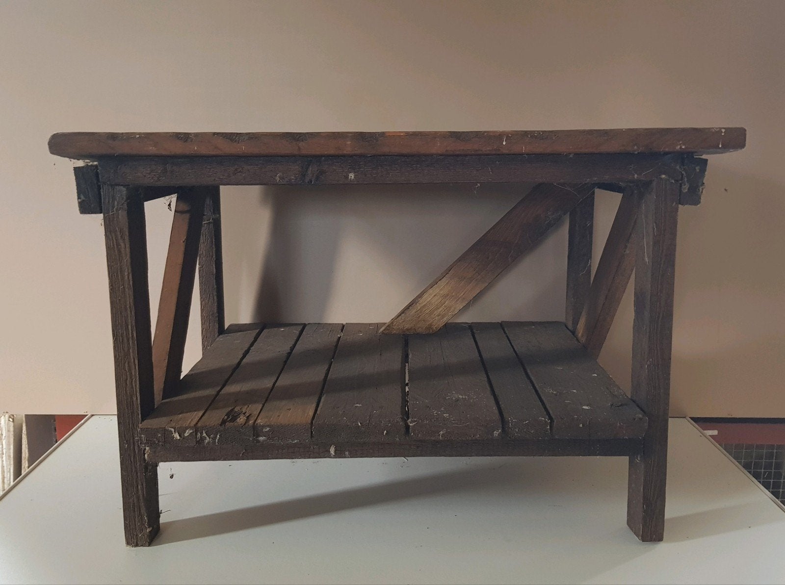 zelfgemaakte tafel hout landelijke stijl bijzettafel, Ophalen, Gebruikt, Rechthoekig