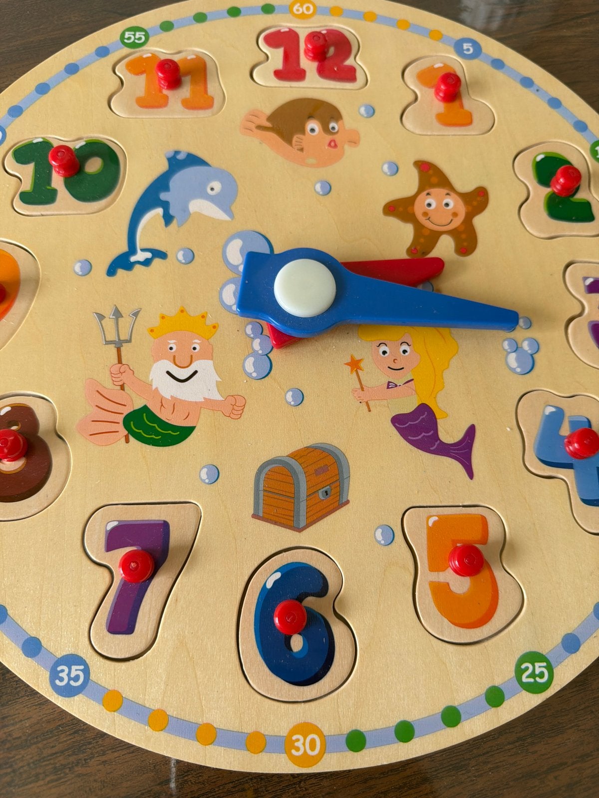 Houten puzzelklok met zeethema - Leer klokkijken, Ophalen of Verzenden, Gebruikt, Puzzelen