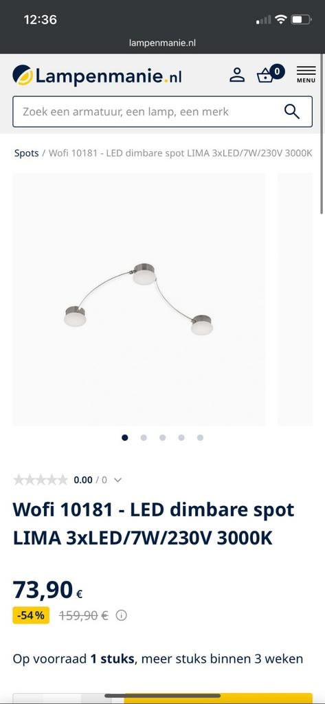 Wofi Lima plafondlamp, Ophalen of Verzenden, Nieuw, Metaal