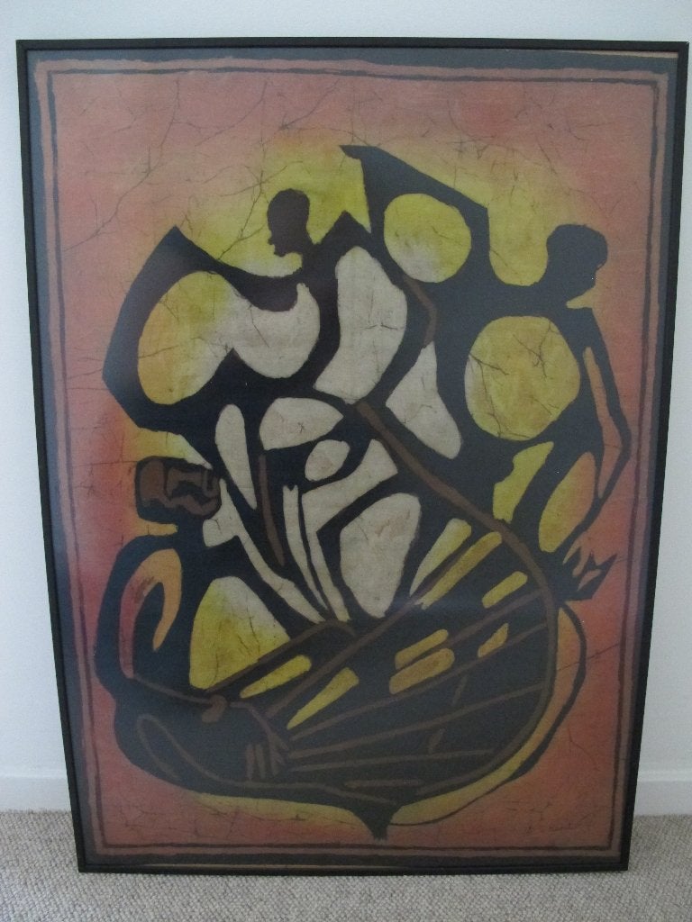 Afrikaanse handgebatikte kunst – Fairtrade – ingelijst, Antiek en Kunst, Ophalen, Wanddecoratie, Textiel, Afrika