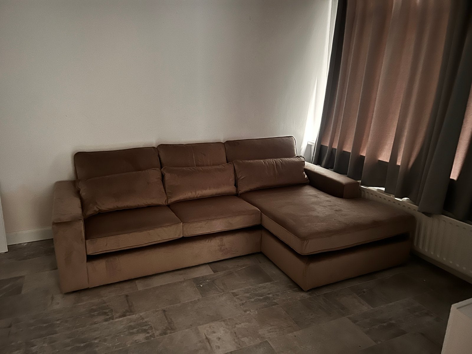 Comfortabele Hoekbank - Bruin/Grijs/taupe, Ophalen, 250 tot 300 cm, Gebruikt, Hoekbank