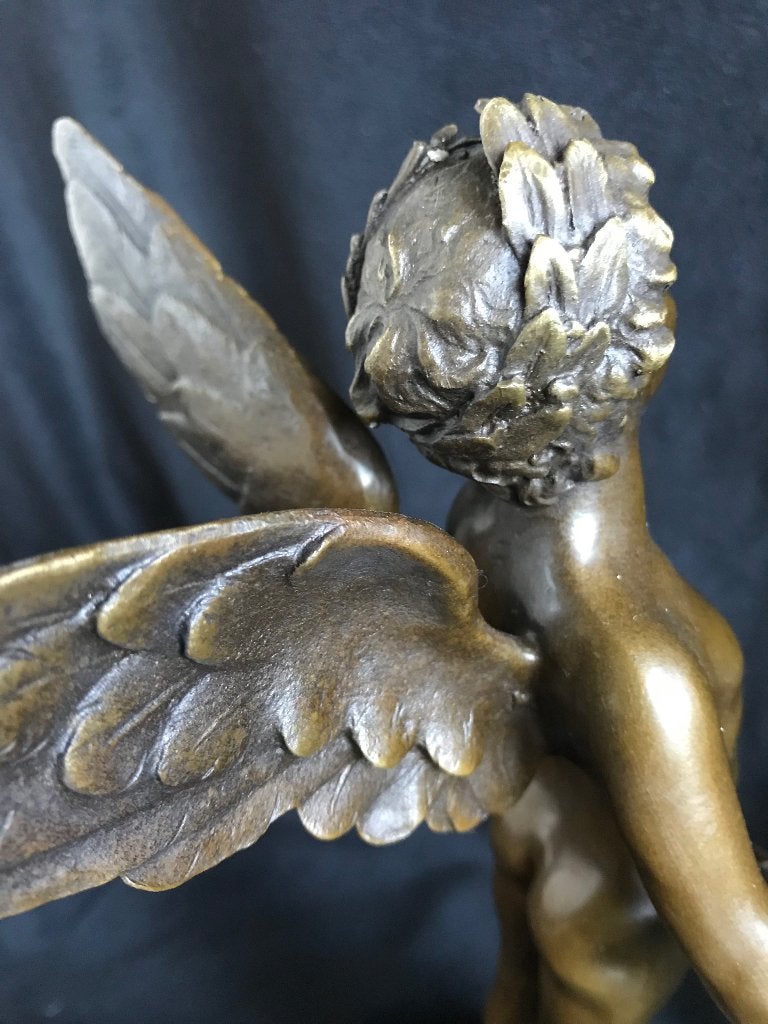 Engel/Putti , brons, Antiek en Kunst, Kunst | Beelden en Houtsnijwerken, Beeld, Brons, Gemerkt, Op sokkel, Weerbestendig, Ophalen