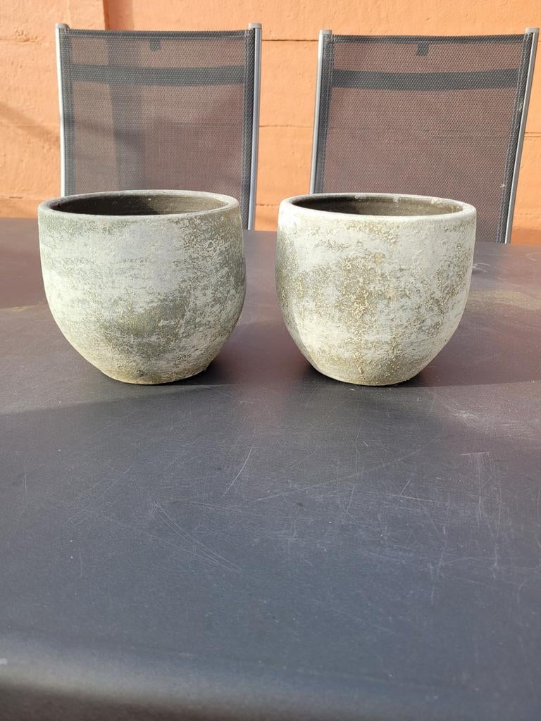 Set van 2 plantenpotten, , voor binnen/buiten, Tuin en Terras, Bloembakken en Plantenbakken, Steen, Minder dan 30 cm, Minder dan 60 cm