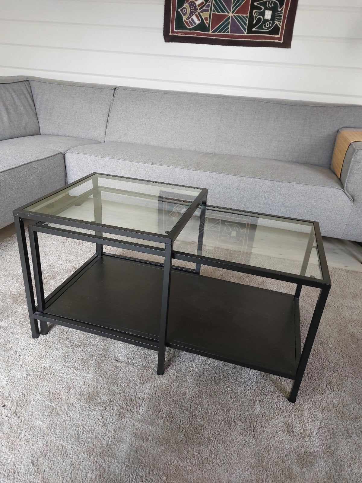 salontafel, glas en zwart. set van 2, Ophalen, 50 tot 100 cm, Rond, 50 tot 100 cm