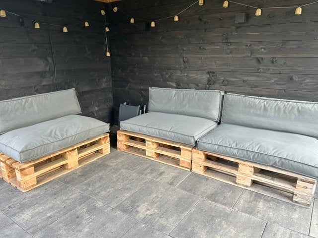 Loungeset van pallets met kussens, Ophalen, Gebruikt, Hout, Loungeset