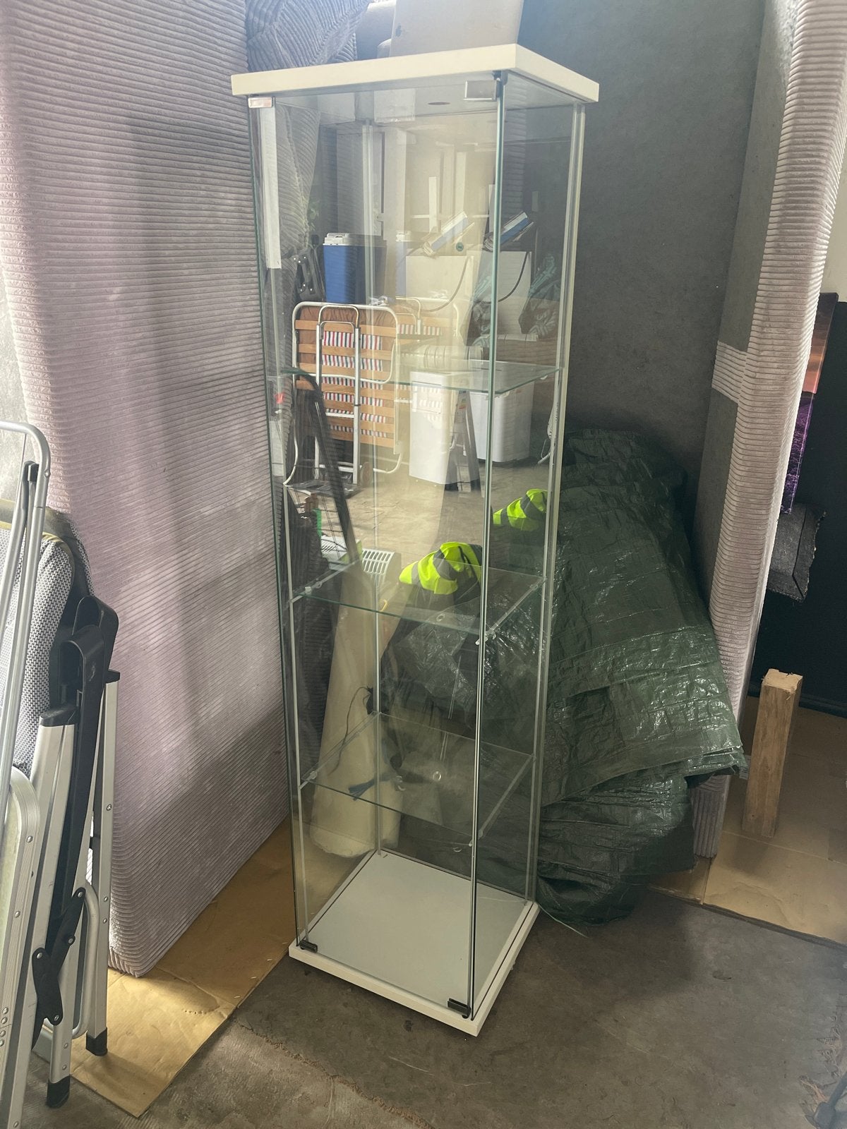 Glazen vitrinekast met glasplaten, Huis en Inrichting, Kasten | Vitrinekasten, Ophalen, Met plank(en), Gebruikt, 50 tot 100 cm