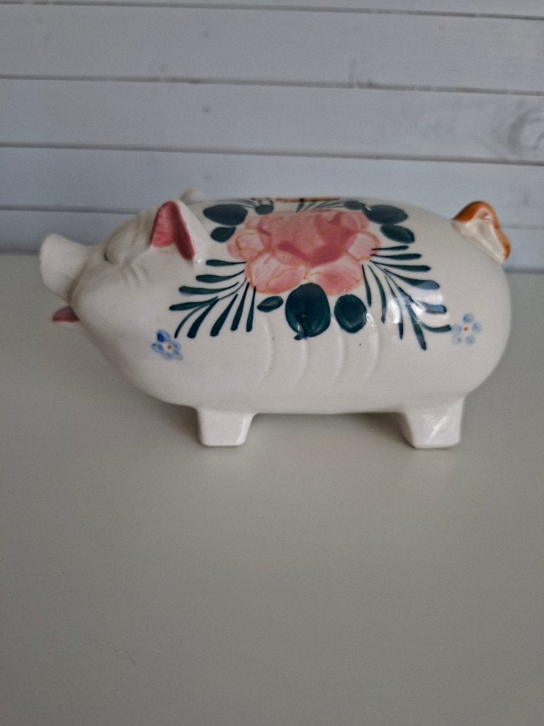 Vintage spaarvarken met bloemmotief, Ophalen of Verzenden