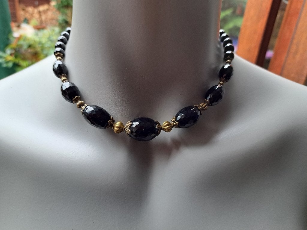 286 korte  edelsteenketting Obsidiaan facet geslepen, Sieraden, Tassen en Uiterlijk, Kettingen, Zwart, Nieuw, Ophalen of Verzenden