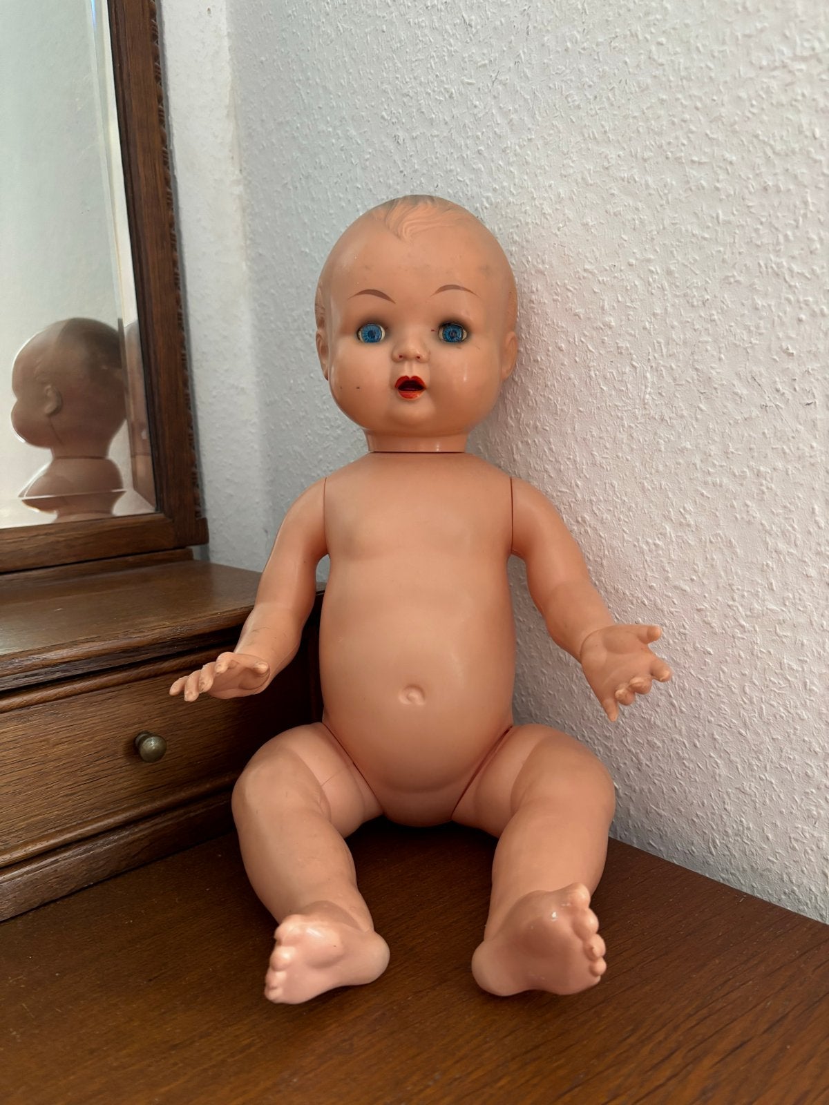 Vintage babypop met slaapogen (merkloos), Ophalen of Verzenden, Gebruikt, Babypop