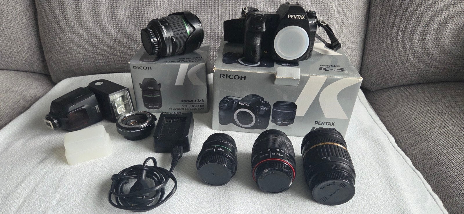 Pentax K3 Compleet met Lader, Accu, Flitser en 4 Lenzen, Ophalen, Gebruikt, Spiegelreflex, Lensdop