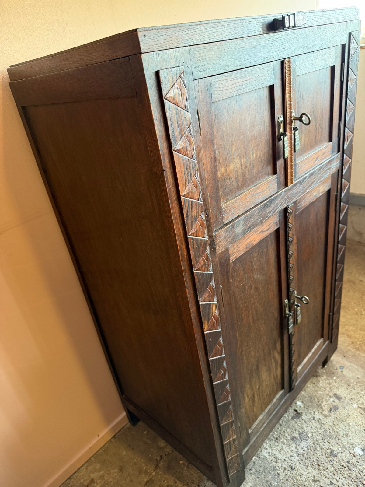 Vintage houten platenkast- Art deco stijl, Huis en Inrichting, Kasten | Overige, Ophalen, Gebruikt