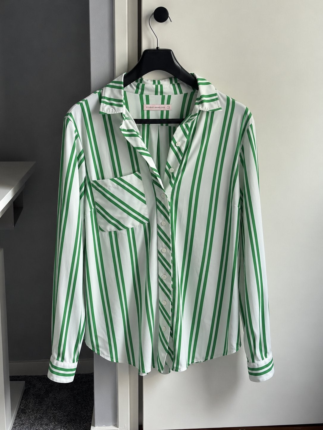 Studio Anneloes Blouse Groen/Wit Gestreept Maat L, Verzenden, Zo goed als nieuw, Maat 42/44 (L), Groen