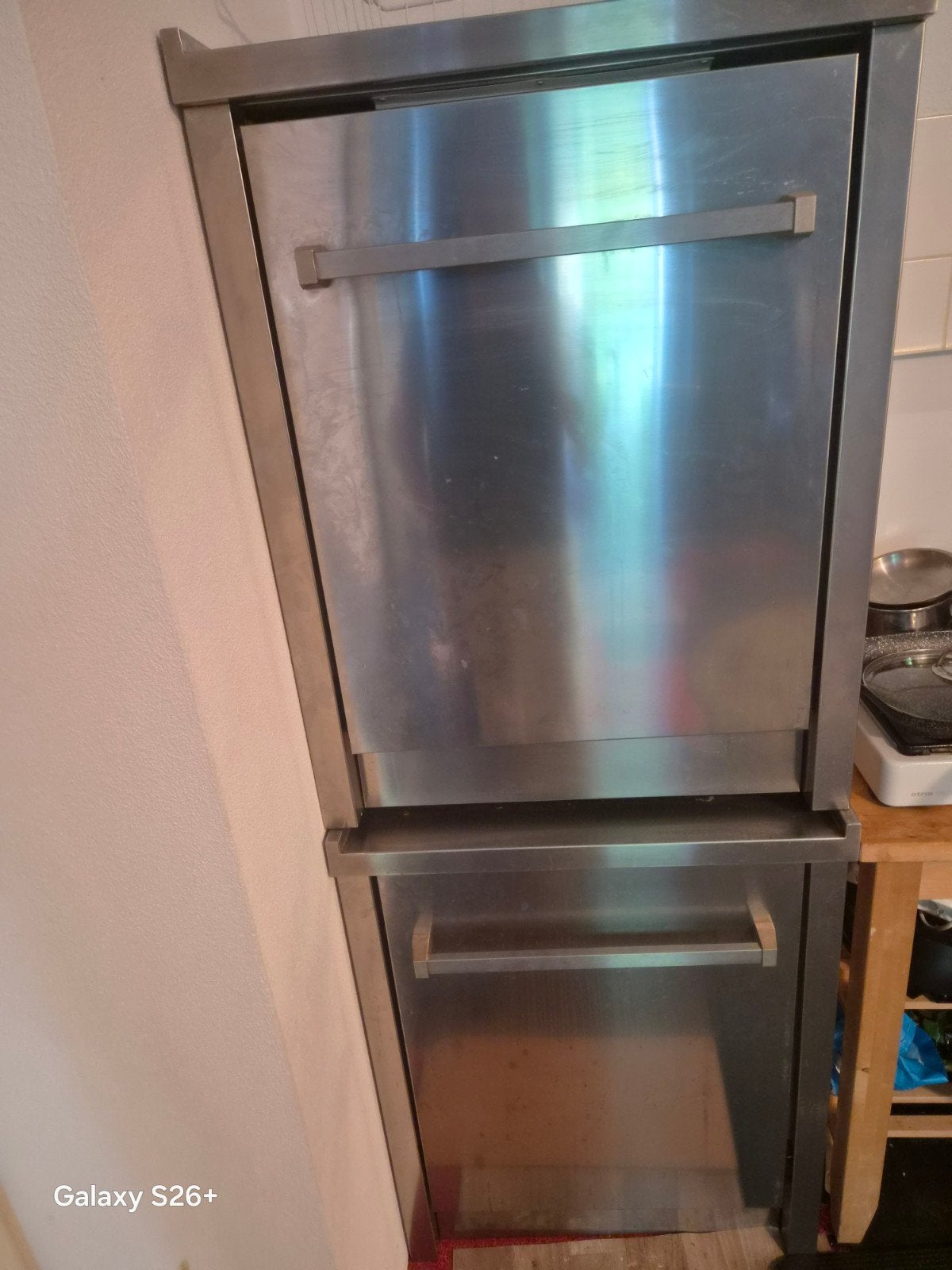 M-System RVS koelkast + diepvries (2 delen), Witgoed en Apparatuur, Koelkasten en IJskasten, Ophalen, Gebruikt, 200 liter of meer