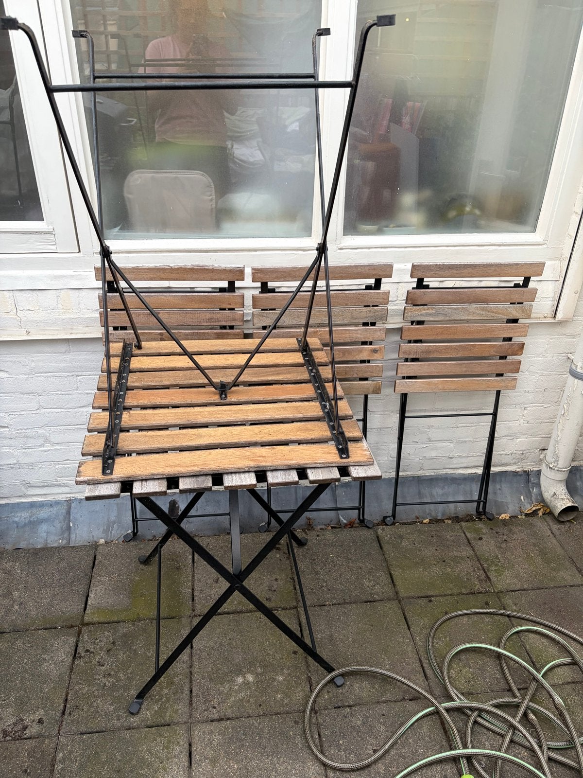Balkonset / Bistroset  - 3 stoelen en 2 tafels, Tuin en Terras, Gebruikt, Eettafel, Tuinset, Hout