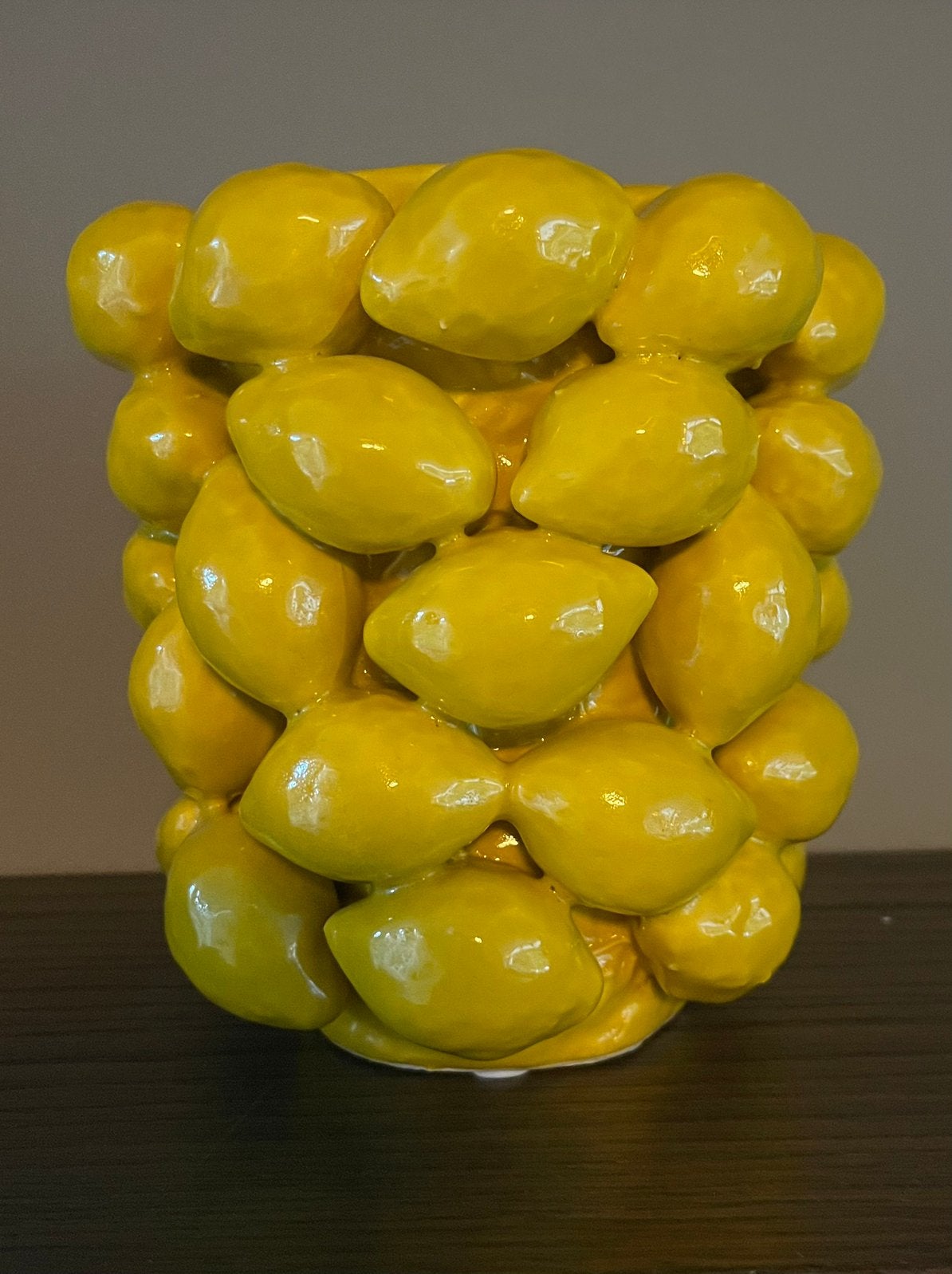 Des Pots Citroenvaas 17x17 cm, Ophalen, Zo goed als nieuw, Handgemaakt, Geel