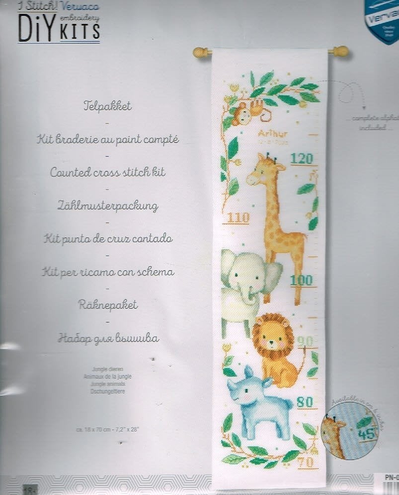 Cado vervaco borduurpakket groeimeter  JUNGLEDIEREN, Ophalen of Verzenden, Nieuw, Handborduren, Borduurpakket
