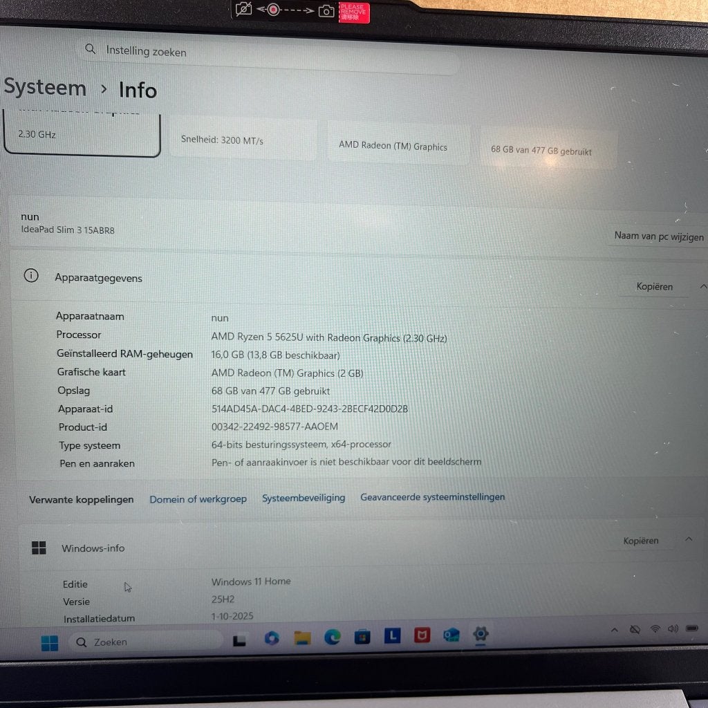 Lenovo Ideapad Slim 3 | 15ABR8 | 512GB | 16GB | 413639, Gebruikt, Met videokaart, 2 tot 3 Ghz, AMD Ryzen 5 5625U