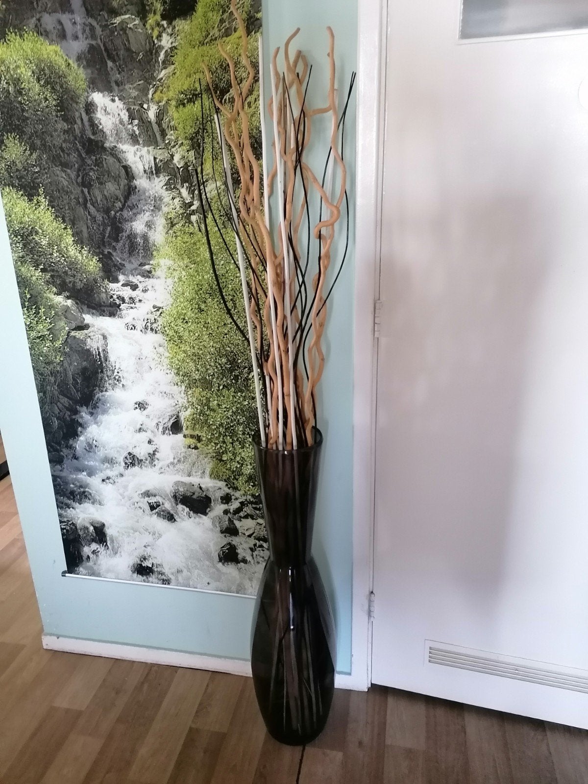 Grote glazen vaas met deco takken 165 cm hoog compleet, Ophalen