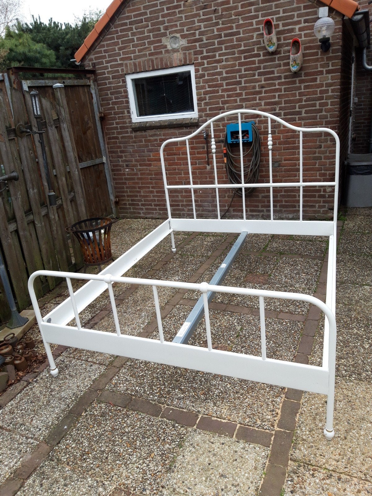 spijlen bed, Ophalen, Wit, Tweepersoons, Zo goed als nieuw