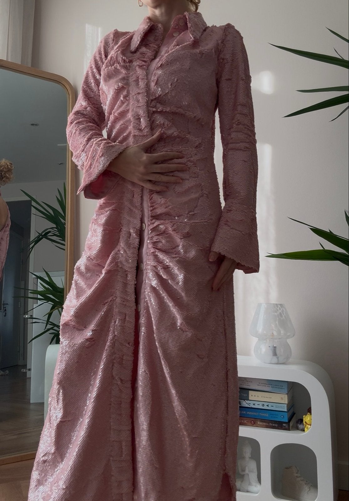 Ganni Sequin Shirt Dress Roze - Maat XS, Ophalen, Zo goed als nieuw, Roze, Maat 34 (XS) of kleiner