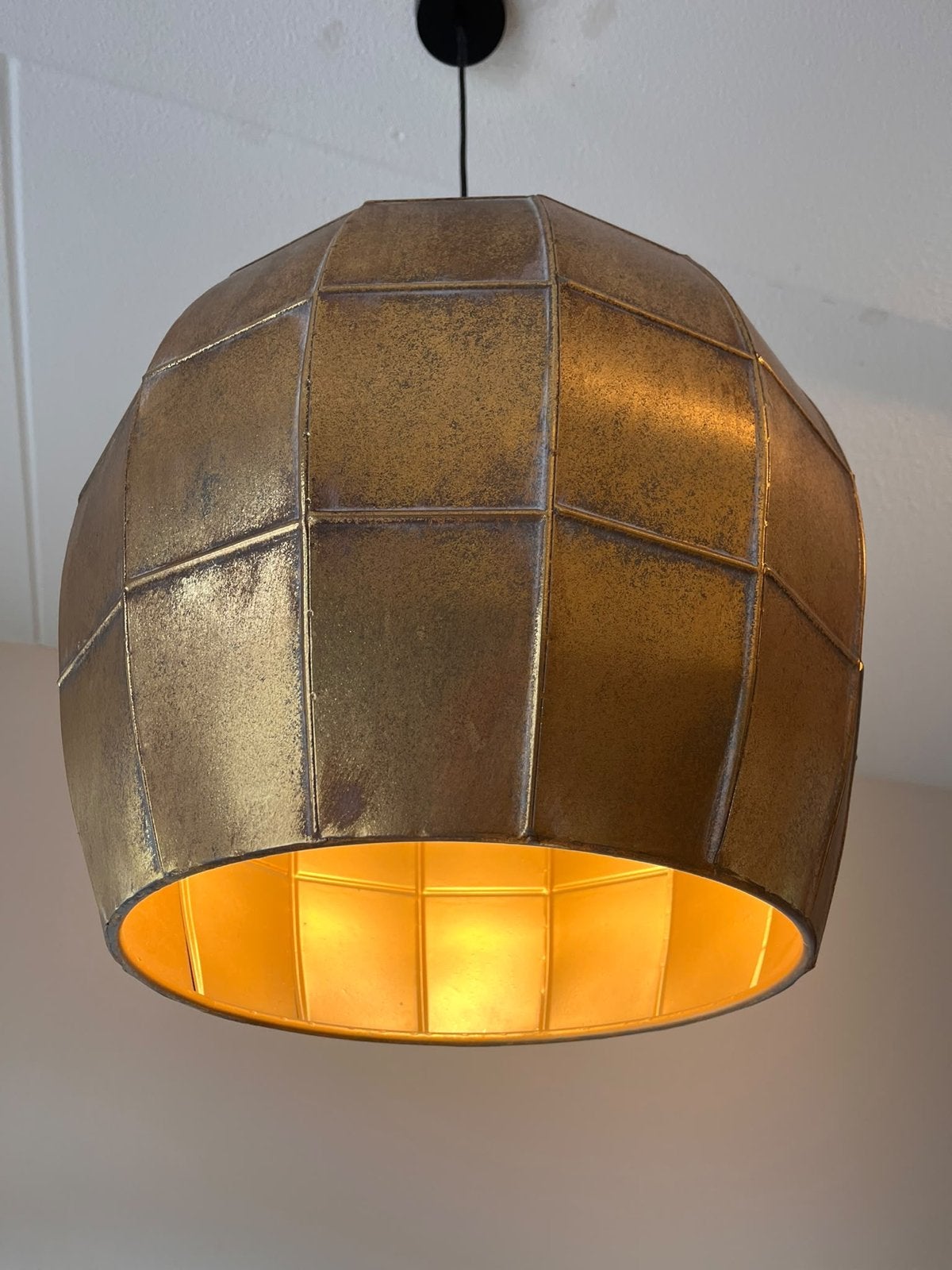 Grote gouden hanglamp - Industriële stijl, Ophalen, Zo goed als nieuw, Metaal, E27 (groot)
