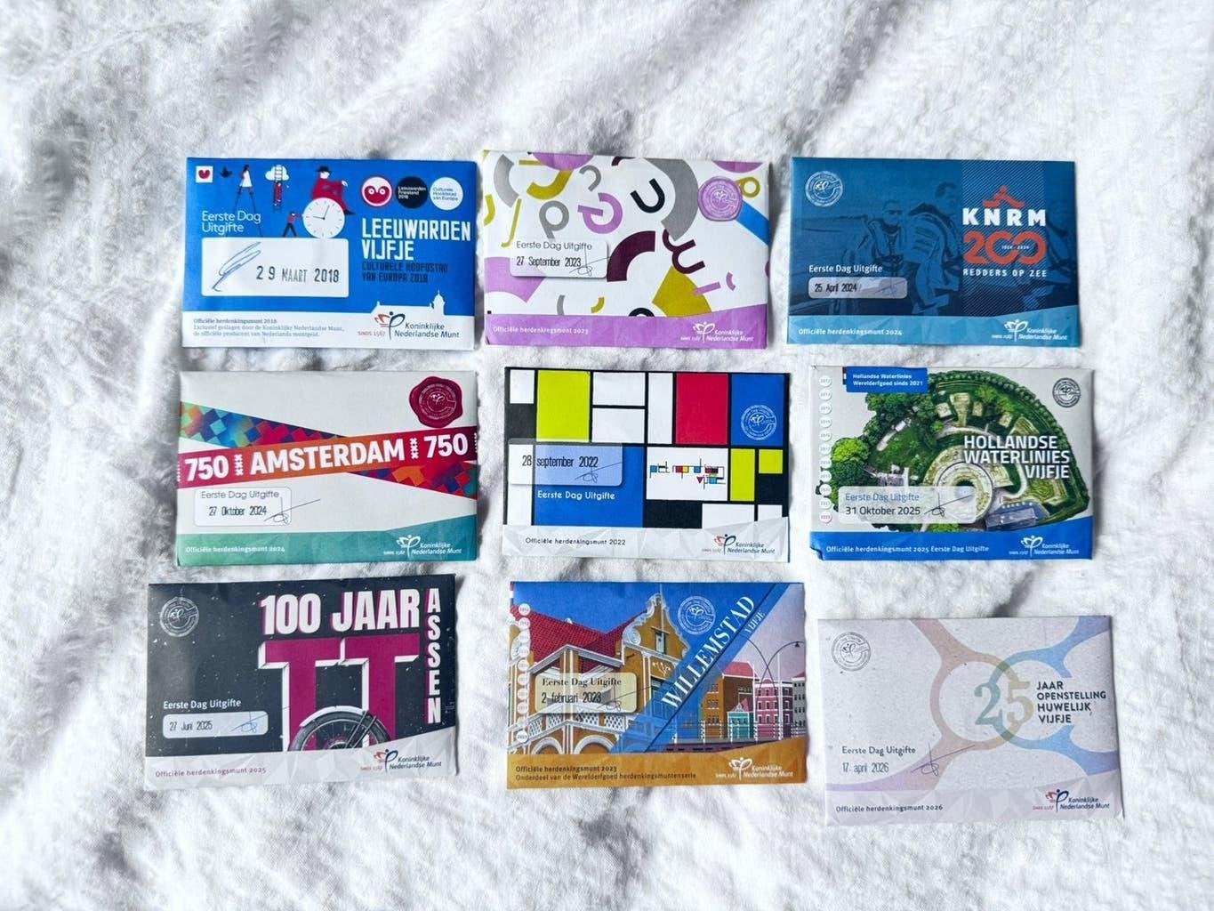9 coincards1e dag uitgifte Nederland 5 euro, Ophalen of Verzenden, Koningin Beatrix, Euro's, Setje