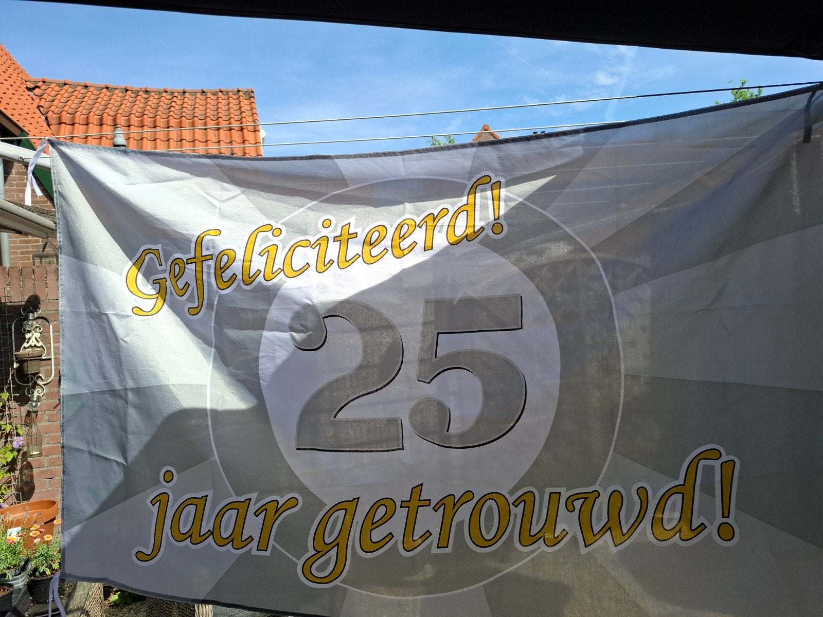 Banner/geveldoek 25 jaar getrouwd, Ophalen of Verzenden, Versiering, Verjaardag