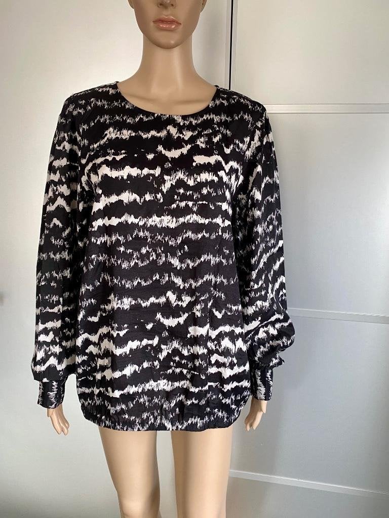 J107 Kaffe maat 42=L blouse top zwart/wit, Kaffe, Zwart, Maat 42/44 (L), Ophalen of Verzenden