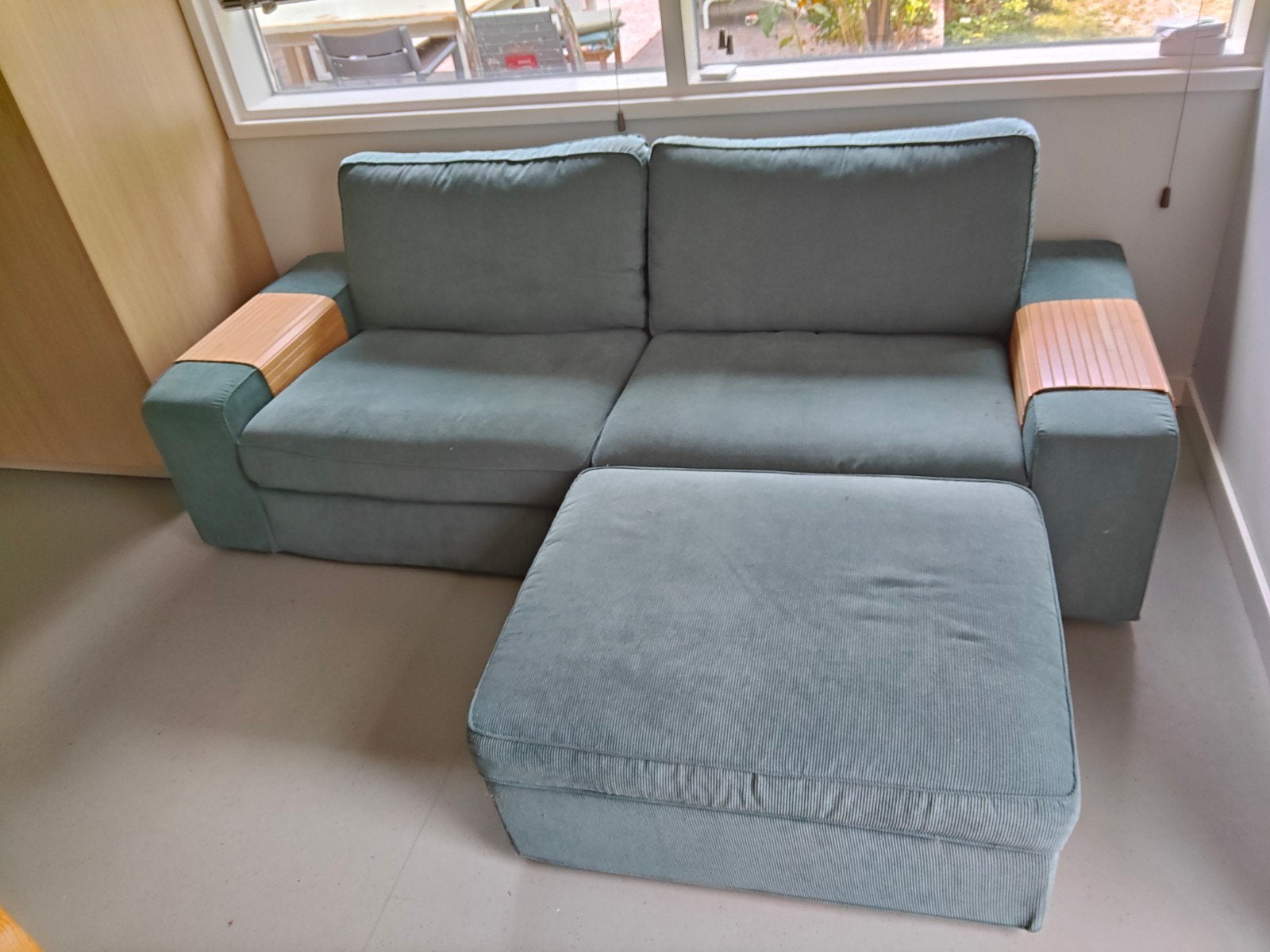Ikea KIVIK 3-zitsbank met voetenbank op wieltjes, Ophalen, Gebruikt, Driepersoons, 75 tot 100 cm