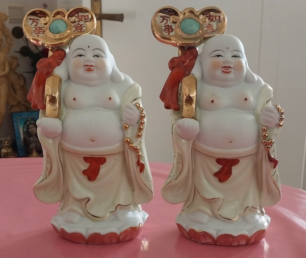 Porseleinen Happy Boeddha geluks-Buddha-Budai, Steen/keramiek, Nieuw, Ophalen of Verzenden, 24 cm