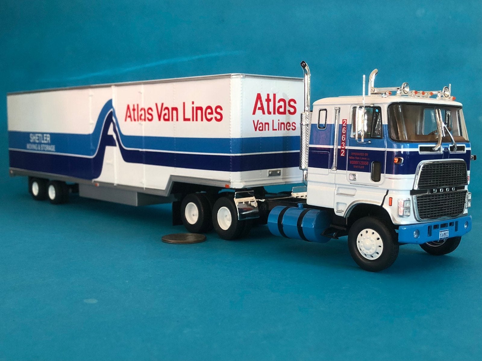 Ford CL9000 & trailer Atlas Van Lines! Nieuw & doos! KIJK!, Hobby en Vrije tijd, Ophalen of Verzenden, Nieuw, Bus of Vrachtwagen
