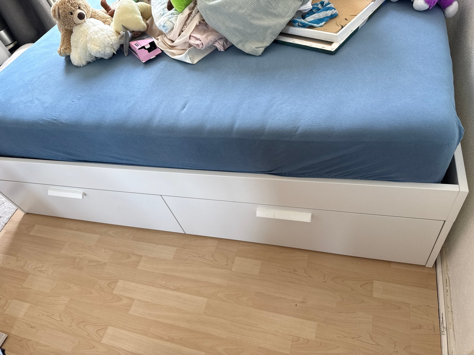 100€Tweepersoons bed 200x140 met lades - Wit ikea, Gebruikt, Wit, Twijfelaar, 200 cm