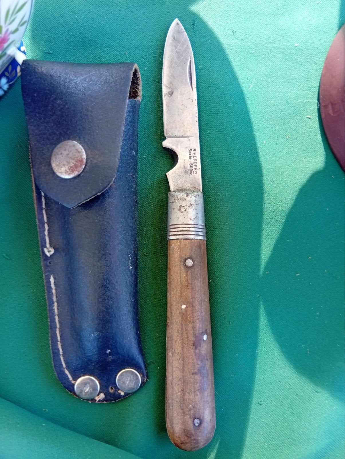Vintage R. Herder Serie 500 no 513 zakmes met leren etui, Ophalen of Verzenden