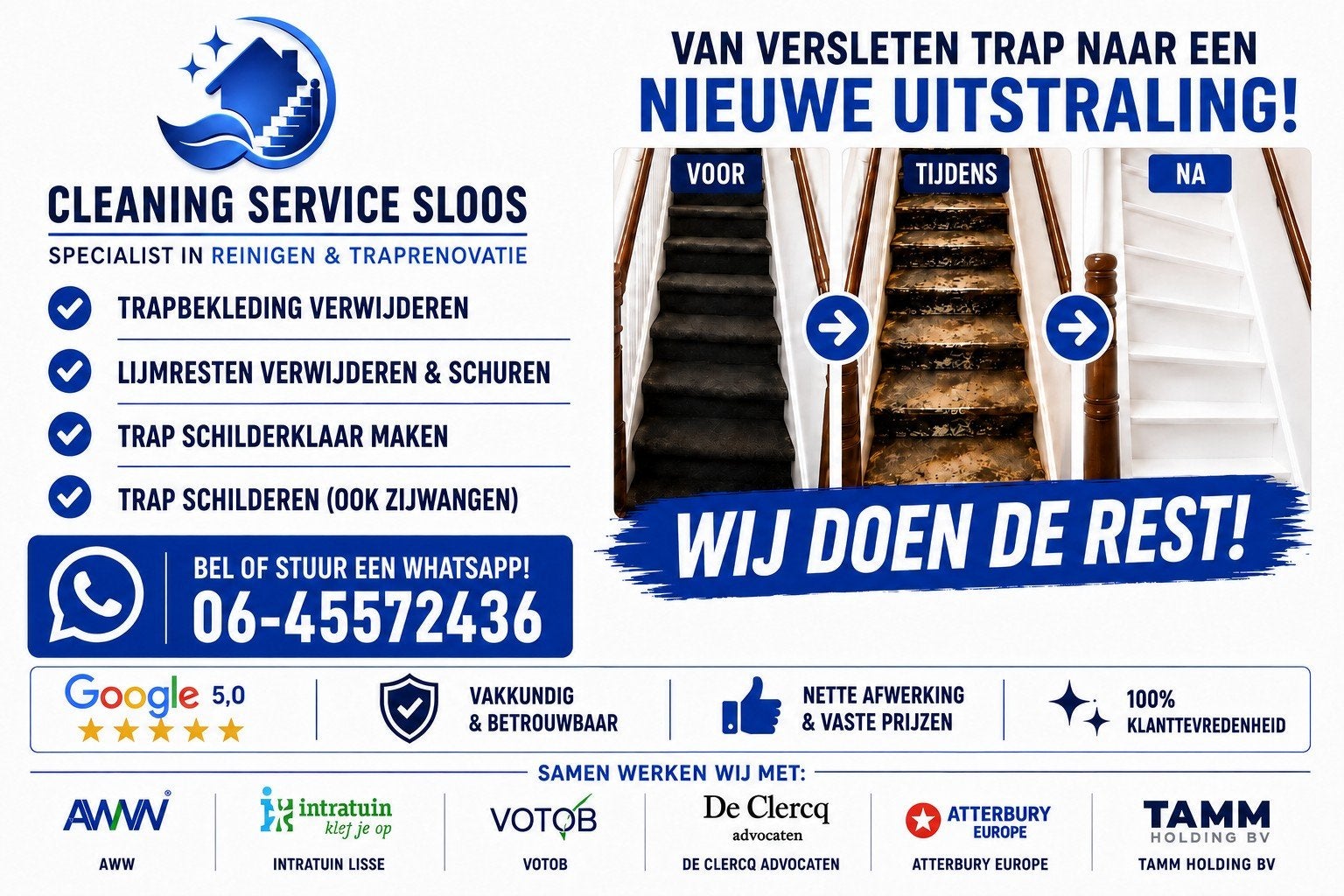 Trapbekleding verwijderen | lijmresten | heel Nederland